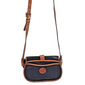 Vintage Dooney & Bourke Blue Pebbled Leather Crossbody Shoulder Bag Blue Tan 90s